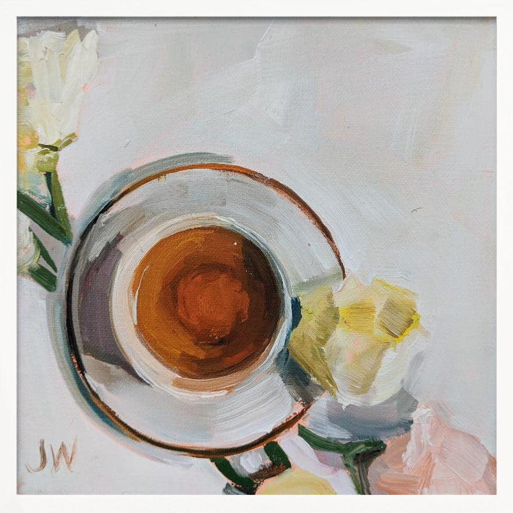 Flowers and Tea - Square Stretched Canvas, Poster or Fine Art Print I Heart Wall Art