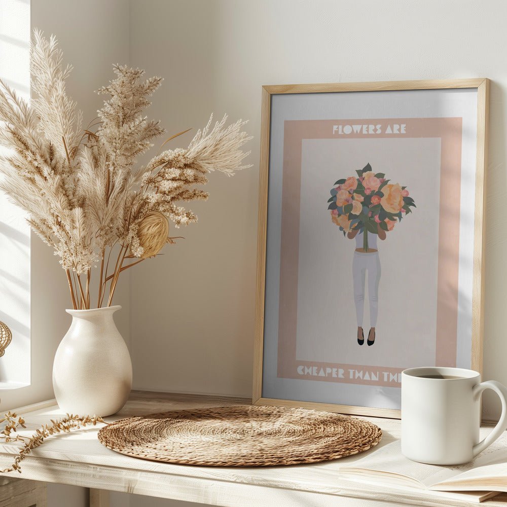 Flowers are cheaper than therapy - Stretched Canvas, Poster or Fine Art Print - I Heart Wall Art - Poster Print, Canvas Print or Framed Art Print