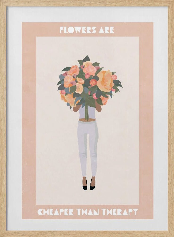 Flowers are cheaper than therapy - Stretched Canvas, Poster or Fine Art Print - I Heart Wall Art - Poster Print, Canvas Print or Framed Art Print