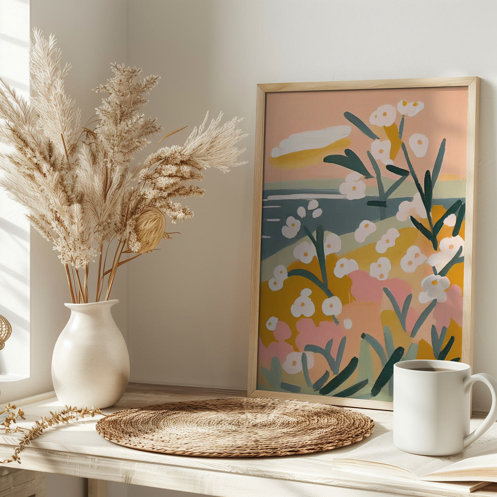 Flowers By The Sea - Stretched Canvas, Poster or Fine Art Print I Heart Wall Art
