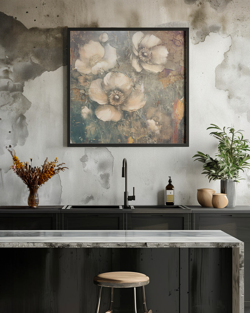 Flowers Floral Art Illustration 10 - Square Stretched Canvas, Poster or Fine Art Print I Heart Wall Art