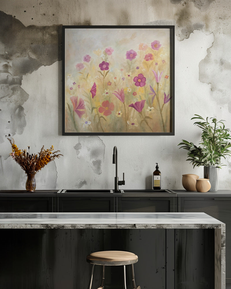 Flowers In the Mist - Square Stretched Canvas, Poster or Fine Art Print I Heart Wall Art
