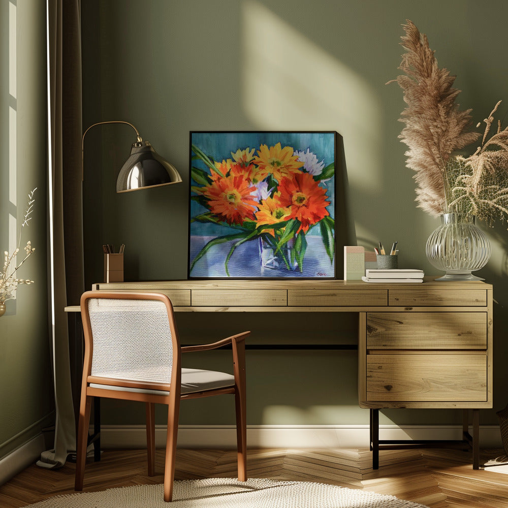 Flowers In Vase - Square Stretched Canvas, Poster or Fine Art Print I Heart Wall Art