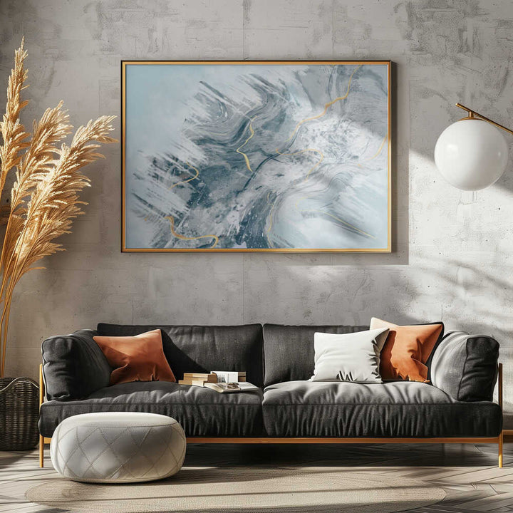 Fluid Gold Abstract Blues - Stretched Canvas, Poster or Fine Art Print - I Heart Wall Art - Poster Print, Canvas Print or Framed Art Print