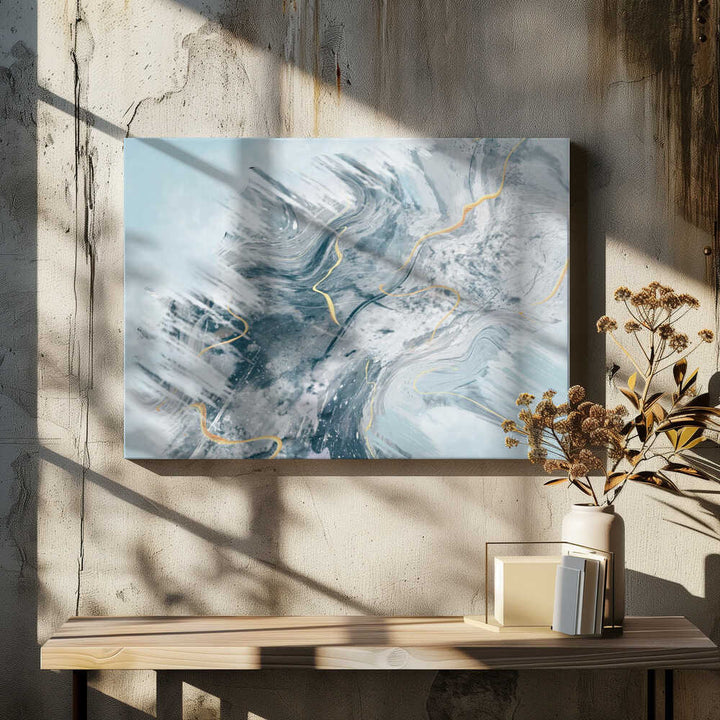 Fluid Gold Abstract Blues - Stretched Canvas, Poster or Fine Art Print - I Heart Wall Art - Poster Print, Canvas Print or Framed Art Print