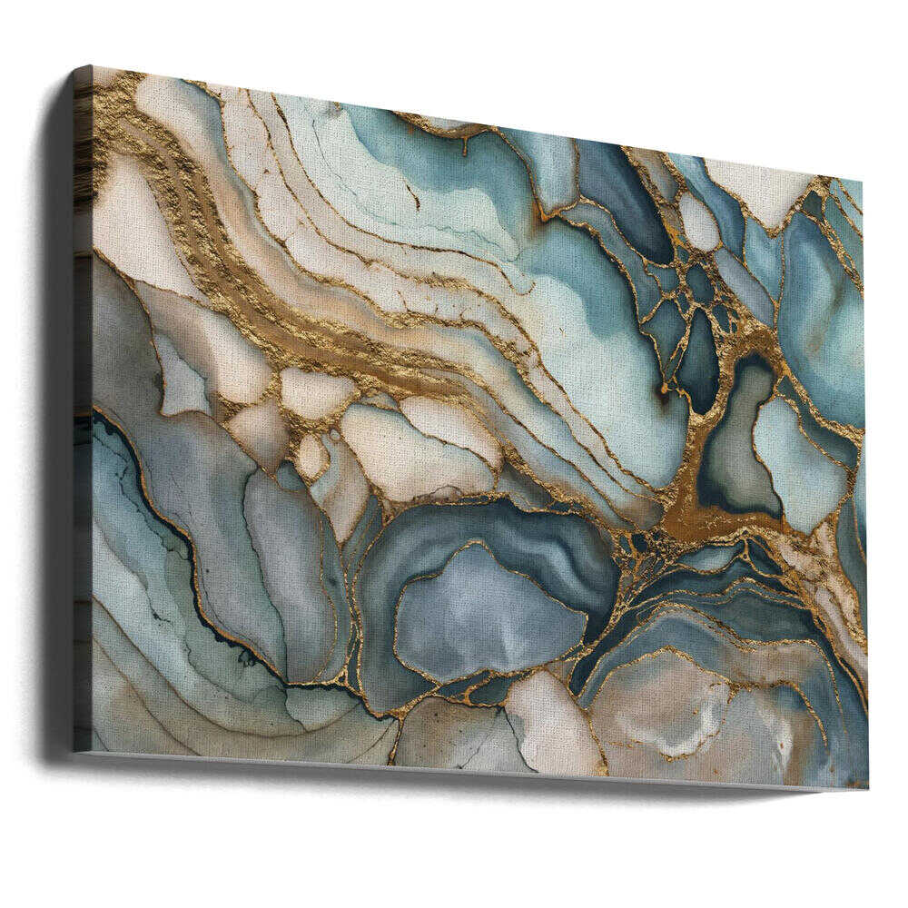 Fluid Teal Gold Abstract - Stretched Canvas, Poster or Fine Art Print - I Heart Wall Art - Poster Print, Canvas Print or Framed Art Print