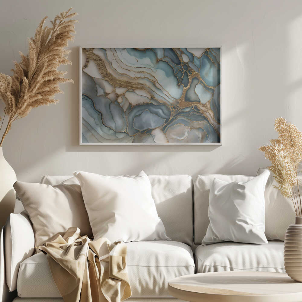 Fluid Teal Gold Abstract - Stretched Canvas, Poster or Fine Art Print - I Heart Wall Art - Poster Print, Canvas Print or Framed Art Print
