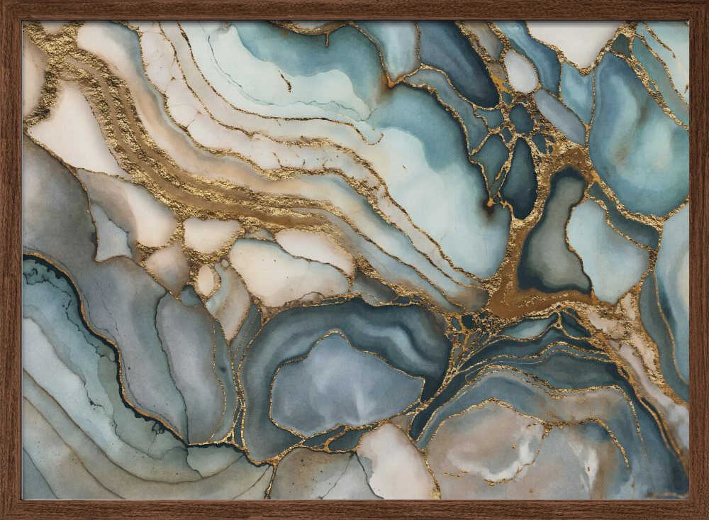 Fluid Teal Gold Abstract - Stretched Canvas, Poster or Fine Art Print - I Heart Wall Art - Poster Print, Canvas Print or Framed Art Print