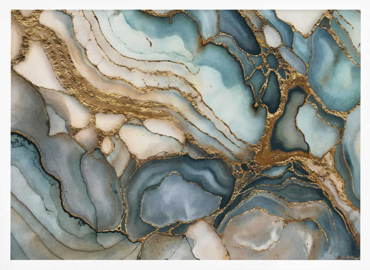 Fluid Teal Gold Abstract - Stretched Canvas, Poster or Fine Art Print - I Heart Wall Art - Poster Print, Canvas Print or Framed Art Print