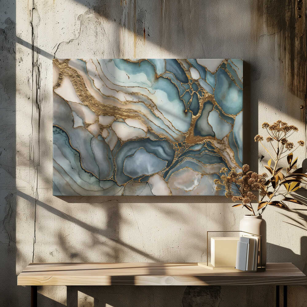 Fluid Teal Gold Abstract - Stretched Canvas, Poster or Fine Art Print - I Heart Wall Art - Poster Print, Canvas Print or Framed Art Print
