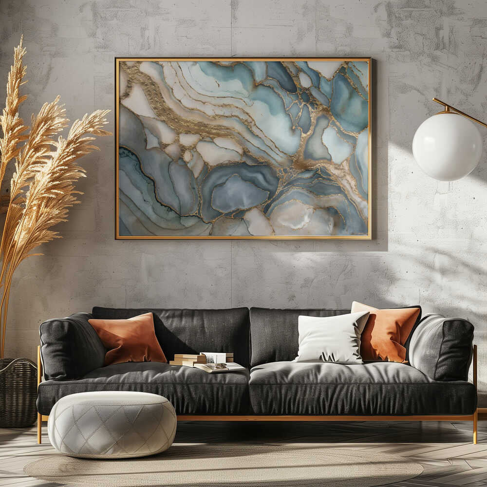 Fluid Teal Gold Abstract - Stretched Canvas, Poster or Fine Art Print - I Heart Wall Art - Poster Print, Canvas Print or Framed Art Print