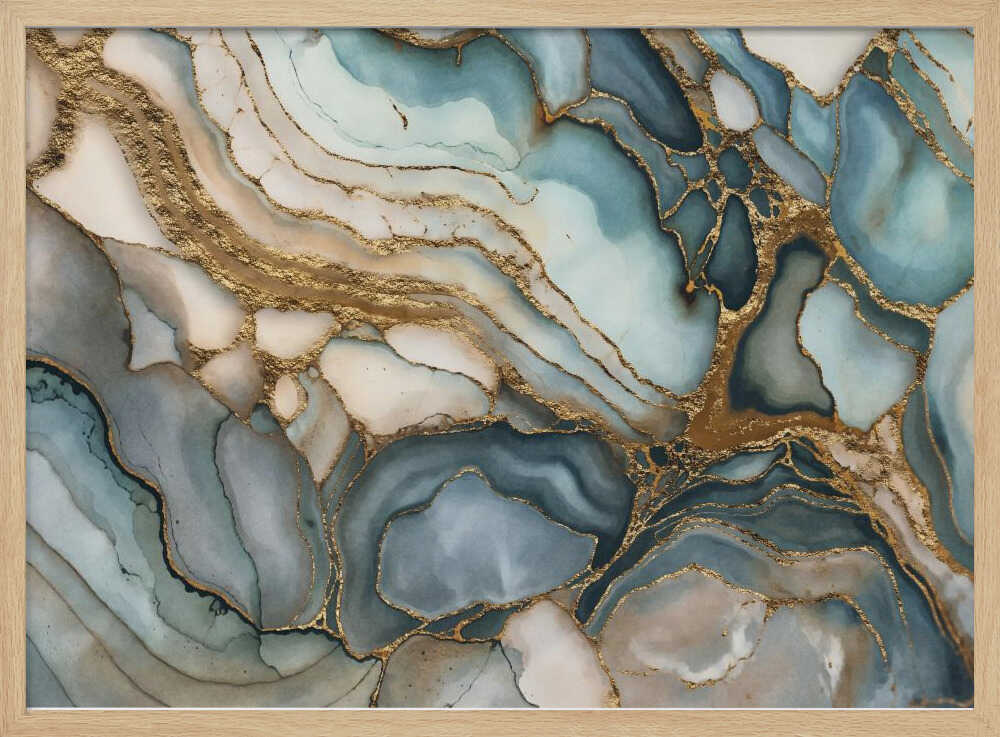 Fluid Teal Gold Abstract - Stretched Canvas, Poster or Fine Art Print - I Heart Wall Art - Poster Print, Canvas Print or Framed Art Print