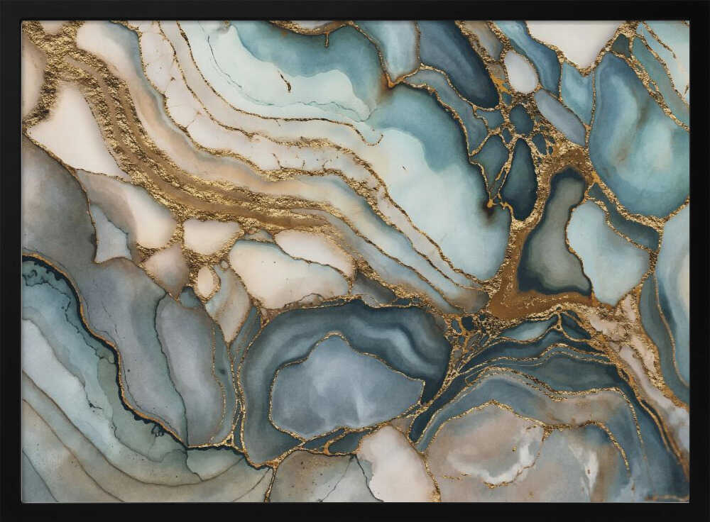 Fluid Teal Gold Abstract - Stretched Canvas, Poster or Fine Art Print - I Heart Wall Art - Poster Print, Canvas Print or Framed Art Print