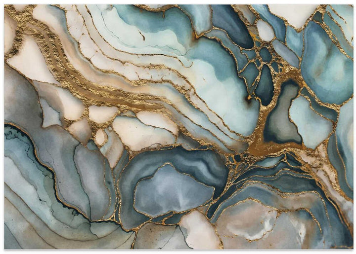 Fluid Teal Gold Abstract - Stretched Canvas, Poster or Fine Art Print - I Heart Wall Art - Poster Print, Canvas Print or Framed Art Print