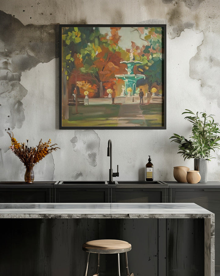 Fountain - Square Stretched Canvas, Poster or Fine Art Print I Heart Wall Art