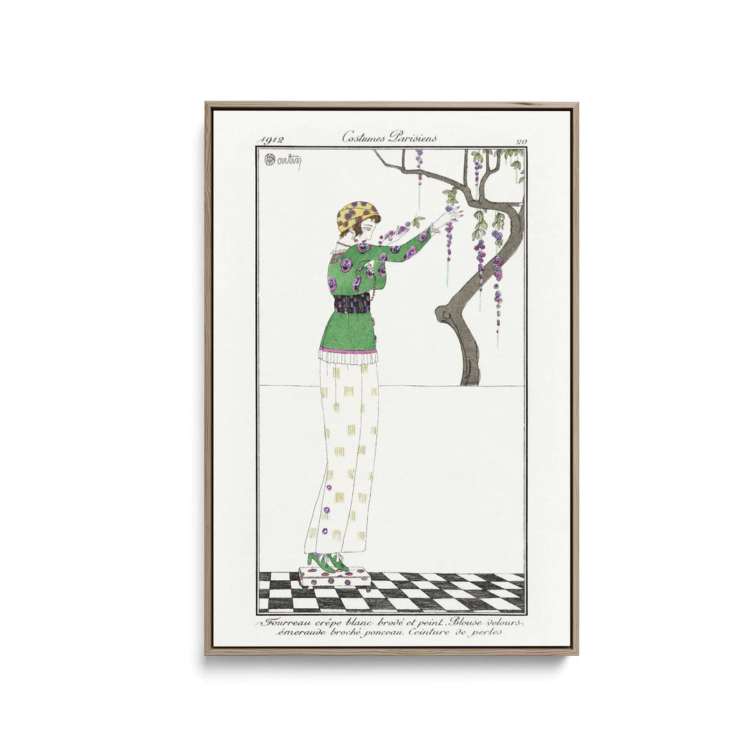 Fourreau crèpe blanc (1912) fashion plate by Charles Martin - Stretched Canvas Print or Framed Fine Art Print - Artwork I Heart Wall Art Australia 