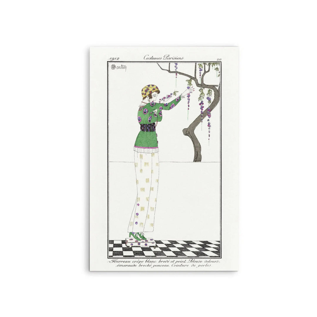 Fourreau crèpe blanc (1912) fashion plate by Charles Martin - Stretched Canvas Print or Framed Fine Art Print - Artwork I Heart Wall Art Australia 