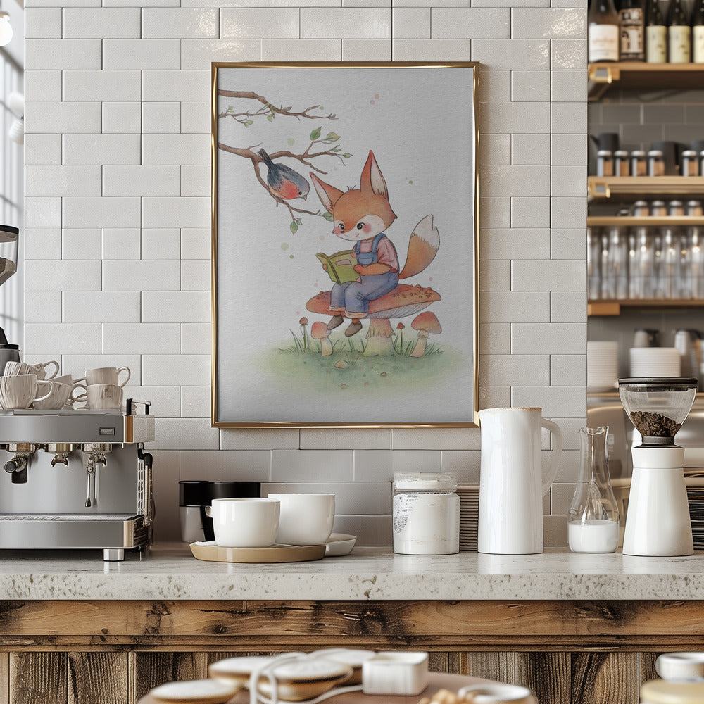 Fox and Bird Illustration - Stretched Canvas, Poster or Fine Art Print I Heart Wall Art
