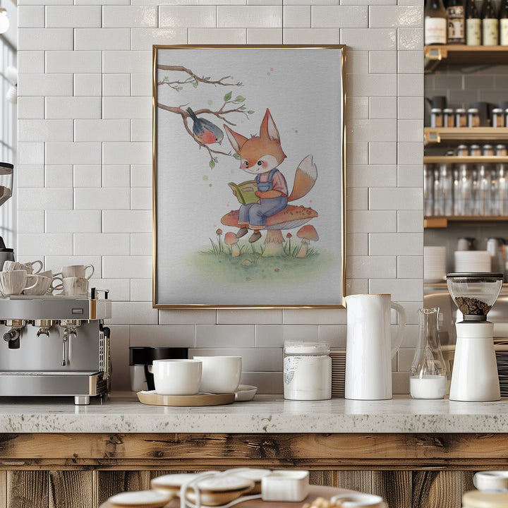 Fox and Bird Illustration - Stretched Canvas, Poster or Fine Art Print I Heart Wall Art