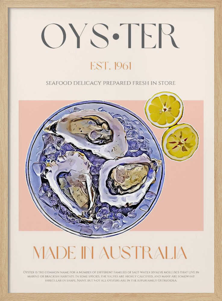 Fresh Oysters with Lemon Slices - Stretched Canvas, Poster or Fine Art Print - I Heart Wall Art - Poster Print, Canvas Print or Framed Art Print
