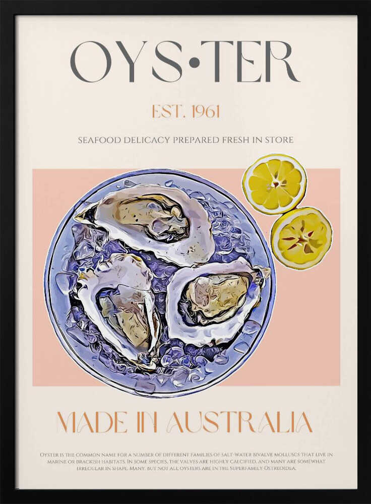 Fresh Oysters with Lemon Slices - Stretched Canvas, Poster or Fine Art Print - I Heart Wall Art - Poster Print, Canvas Print or Framed Art Print
