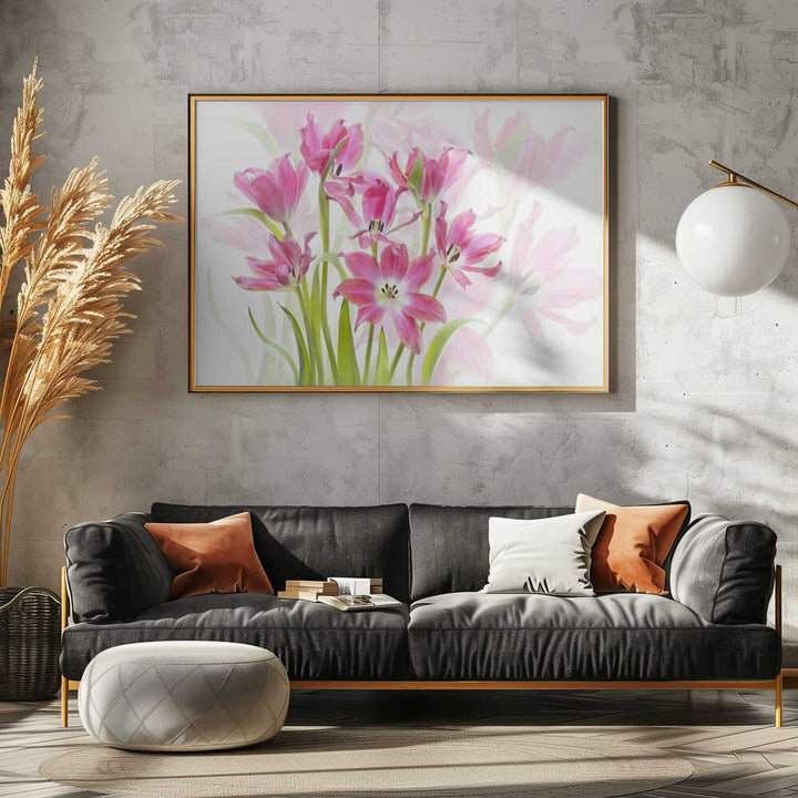 Fresh Pink Tulips - Floral Photographic Stretched Canvas Poster or Fine Art Print