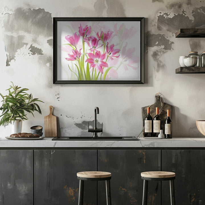 Fresh Pink Tulips - Floral Photographic Stretched Canvas Poster or Fine Art Print
