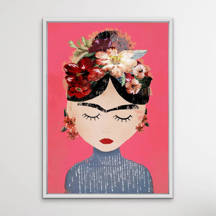 Frida In Pink - Colourful Frida Kahlo Illustration by TreeChild Available as a Canvas or Paper Print I Heart Wall Art Australia 
