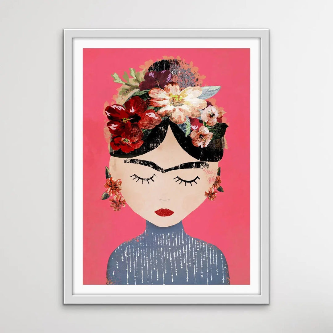 Frida In Pink - Colourful Frida Kahlo Illustration by TreeChild Available as a Canvas or Paper Print I Heart Wall Art Australia 