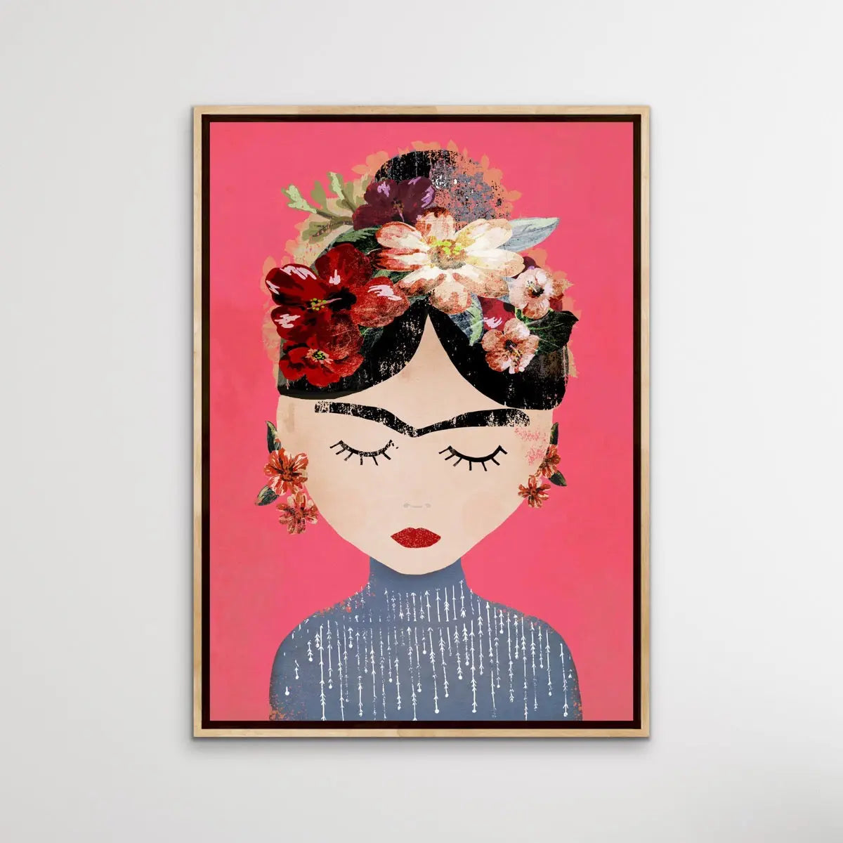 Frida In Pink - Colourful Frida Kahlo Illustration by TreeChild Available as a Canvas or Paper Print I Heart Wall Art Australia 