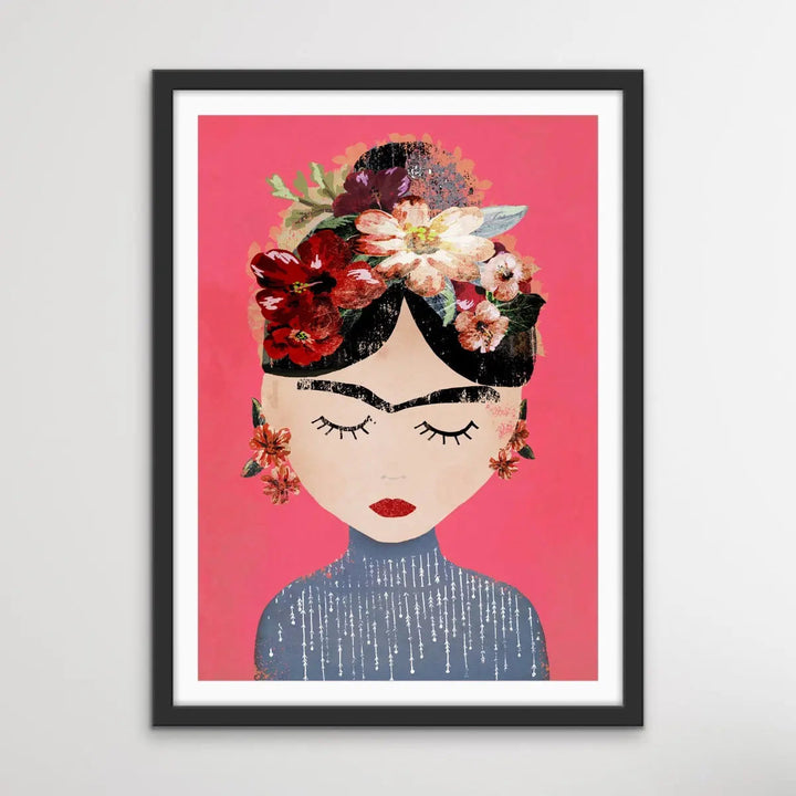 Frida In Pink - Colourful Frida Kahlo Illustration by TreeChild Available as a Canvas or Paper Print I Heart Wall Art Australia 