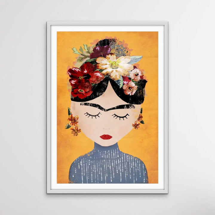 Frida In Yellow - Colourful Frida Kahlo Illustration by TreeChild Available as a Canvas or Paper Print I Heart Wall Art Australia 