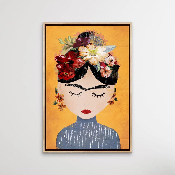 Frida In Yellow - Colourful Frida Kahlo Illustration by TreeChild Available as a Canvas or Paper Print I Heart Wall Art Australia 