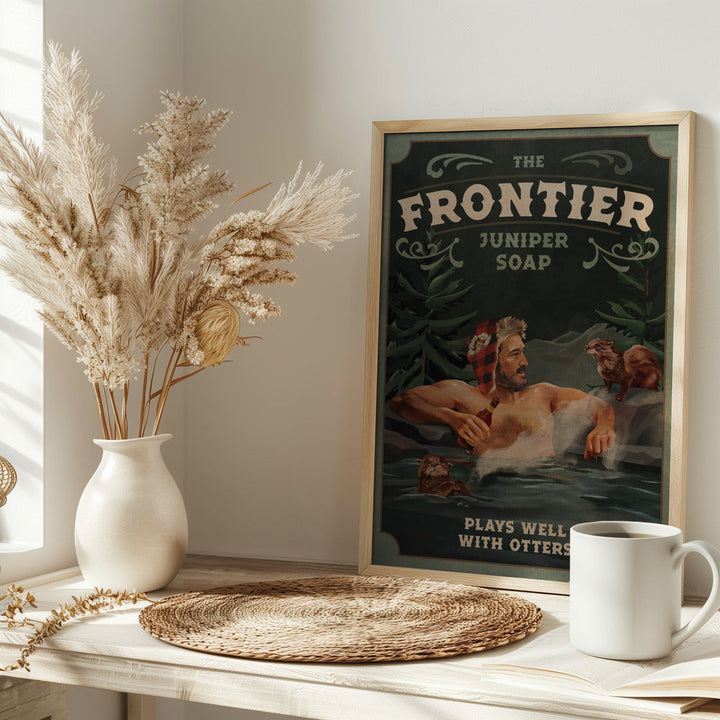 Frontier Man With Otters - Stretched Canvas, Poster or Fine Art Print I Heart Wall Art