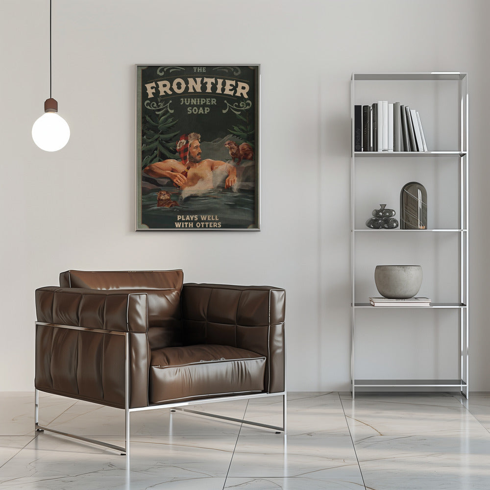 Frontier Man With Otters - Stretched Canvas, Poster or Fine Art Print I Heart Wall Art