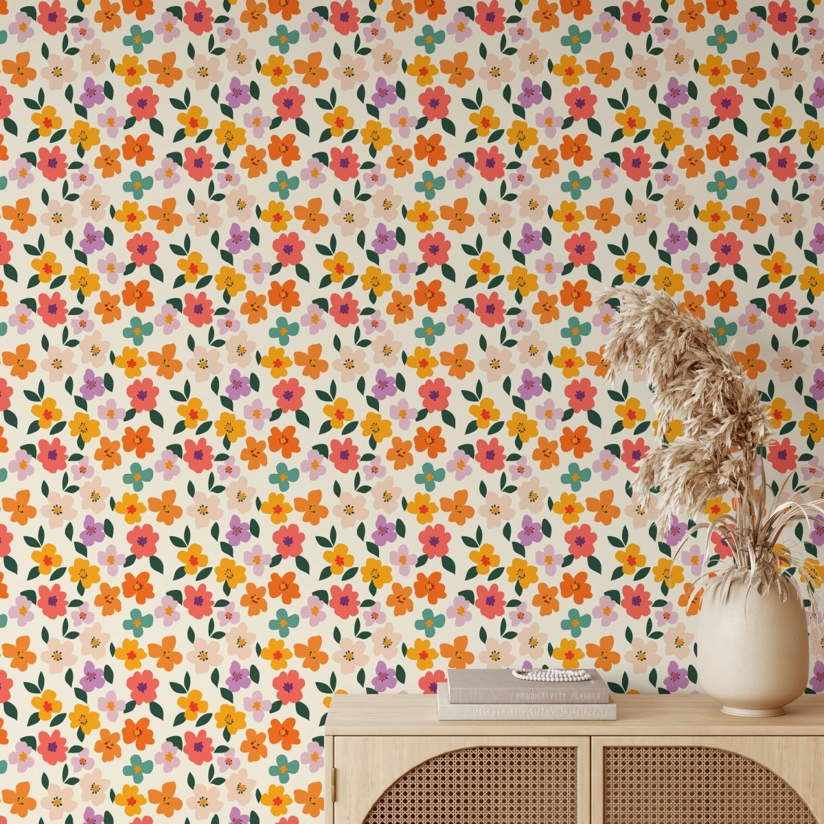 Fun Floral' - Colourful Floral Wallpaper - I Heart Wall Art - Poster Print, Canvas Print or Framed Art Print