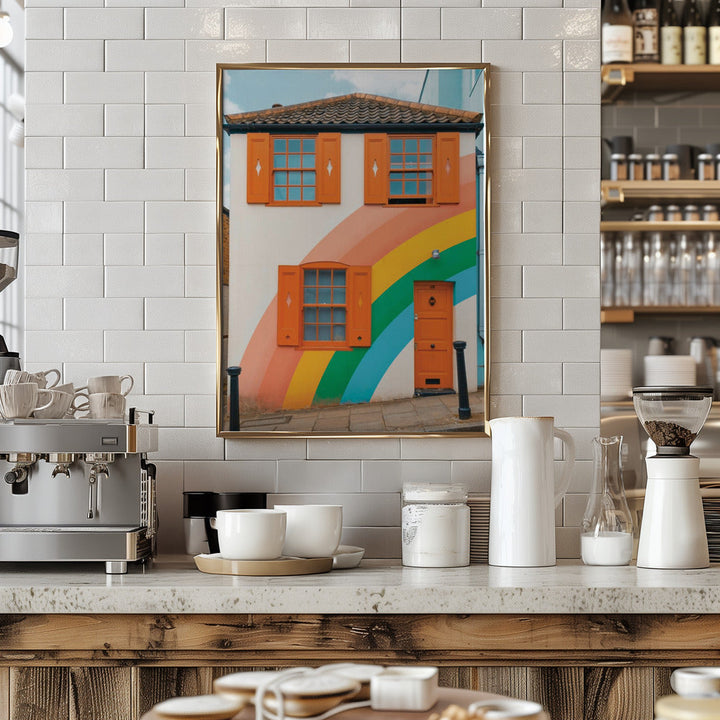 Funky Rainbow House - Stretched Canvas, Poster or Fine Art Print I Heart Wall Art