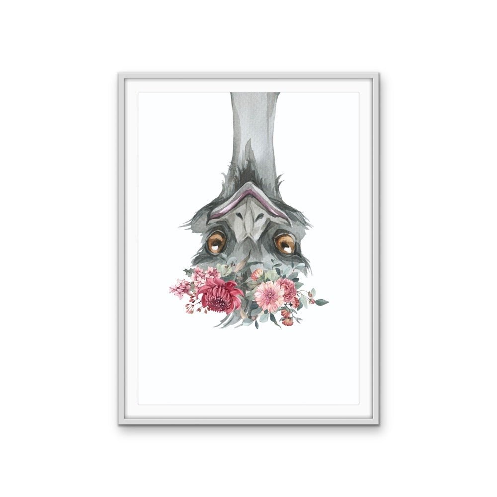 Funny Emu Flower Crown - Australian Native Animal Stretched Canvas or Wall Art Print - I Heart Wall Art - Poster Print, Canvas Print or Framed Art Print