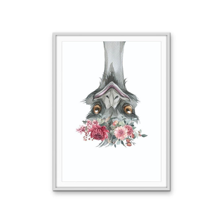 Funny Emu Flower Crown - Australian Native Animal Stretched Canvas or Wall Art Print - I Heart Wall Art - Poster Print, Canvas Print or Framed Art Print
