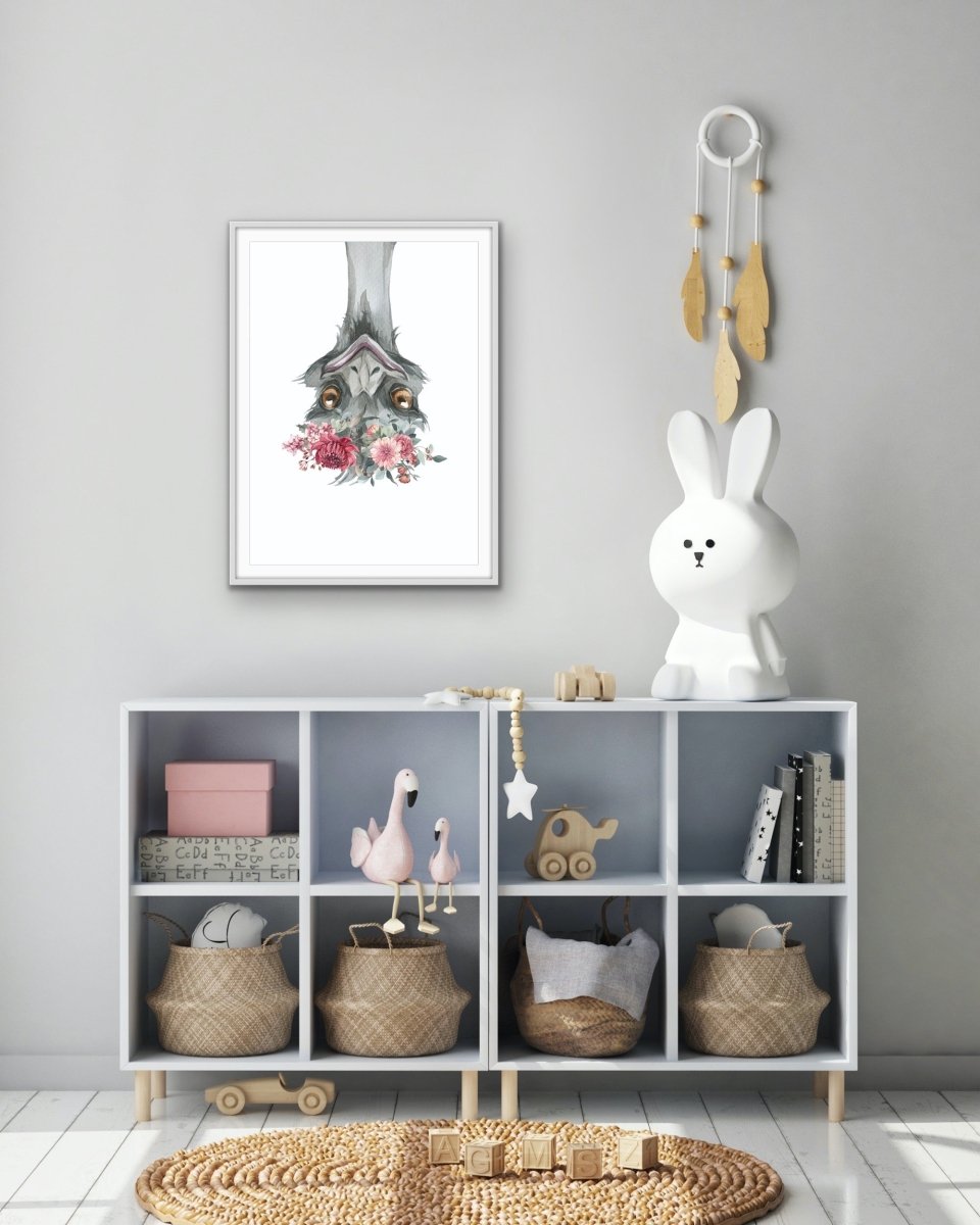 Funny Emu Flower Crown - Australian Native Animal Stretched Canvas or Wall Art Print - I Heart Wall Art - Poster Print, Canvas Print or Framed Art Print