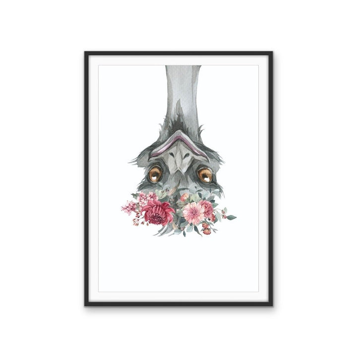 Funny Emu Flower Crown - Australian Native Animal Stretched Canvas or Wall Art Print - I Heart Wall Art - Poster Print, Canvas Print or Framed Art Print
