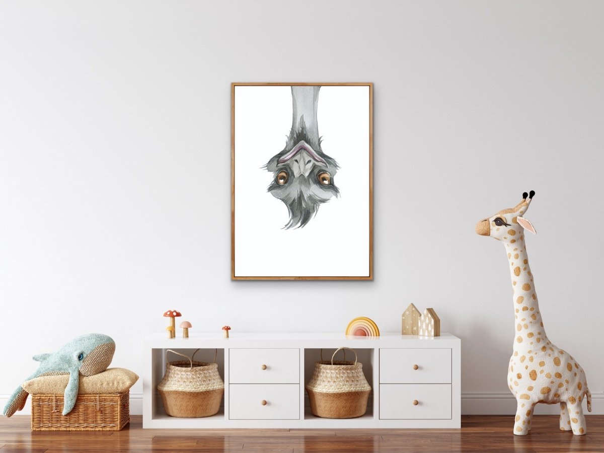 Funny Emu Nursery Sketch - Australian Native Animal Stretched Canvas or Wall Art Print - I Heart Wall Art - Poster Print, Canvas Print or Framed Art Print