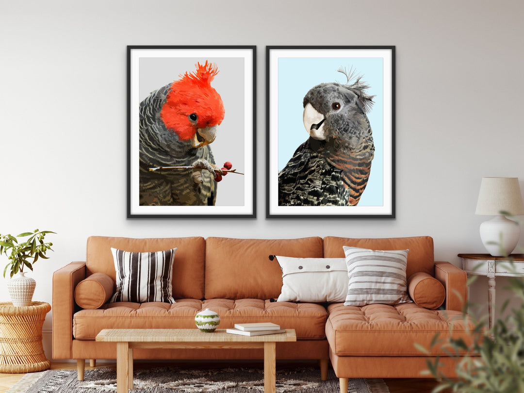 Gang Gang Cockatoos - Two Piece Native Australian Bird Print Set Diptych - I Heart Wall Art