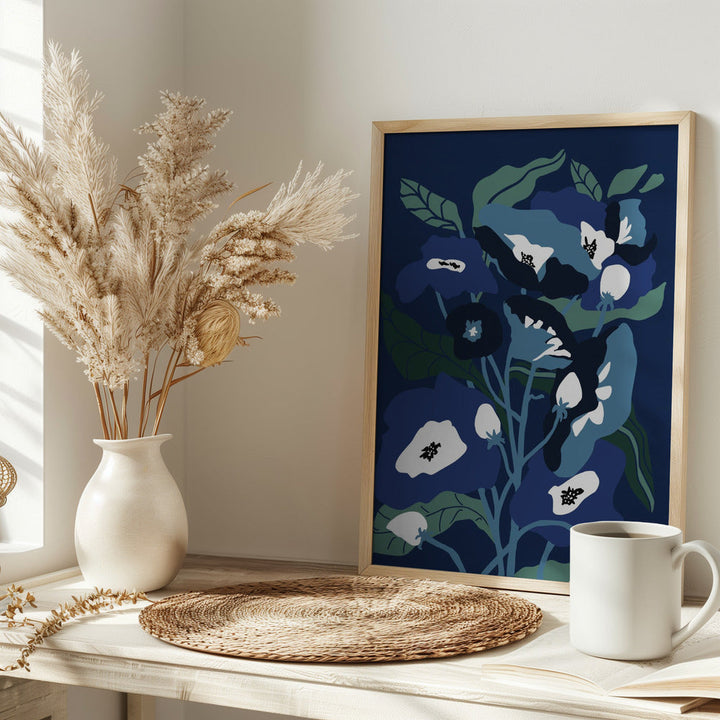Garden Flowers At Night - Stretched Canvas, Poster or Fine Art Print I Heart Wall Art