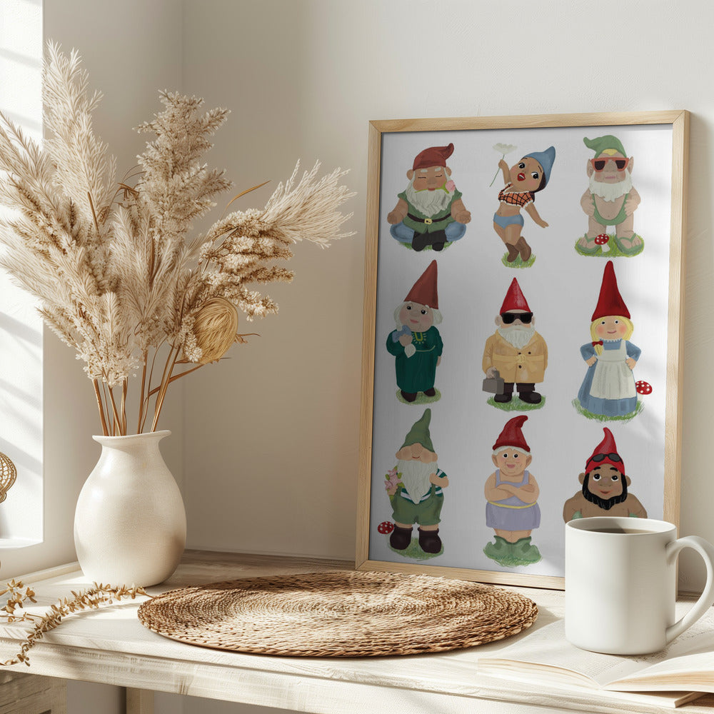 Garden Gnomes - Stretched Canvas, Poster or Fine Art Print I Heart Wall Art