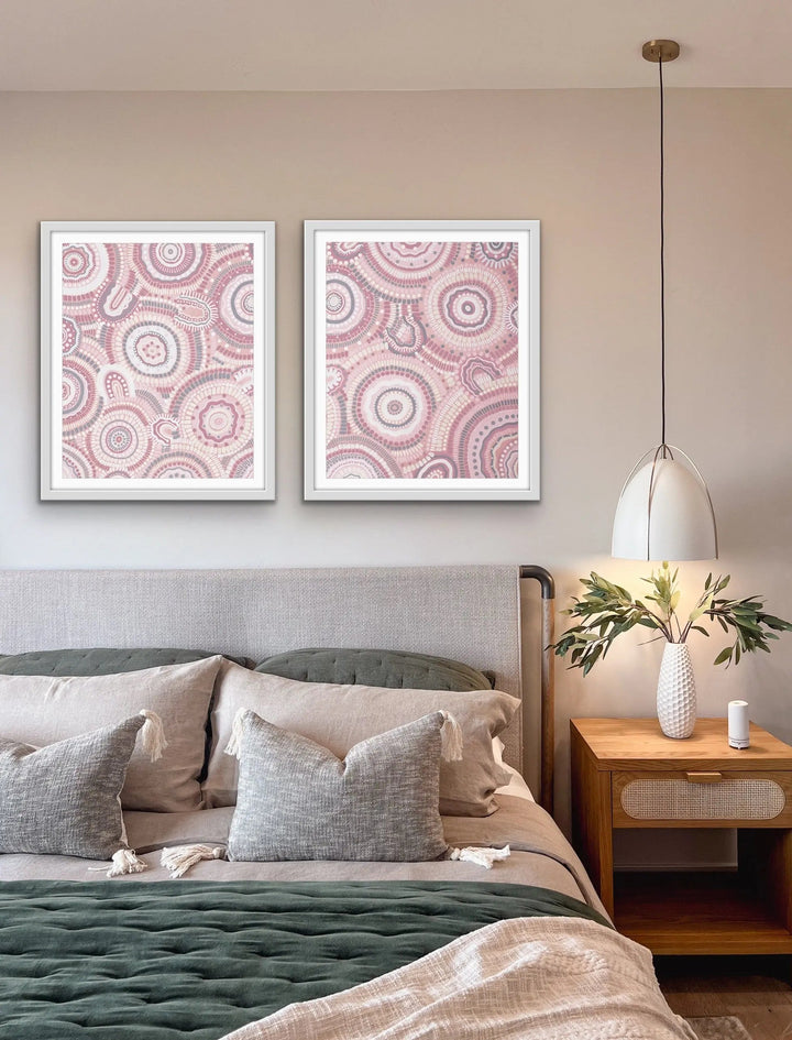 Dancing Bora Rings Edition Two - Silver - Two Piece Aboriginal Art Print Set by Leah Cummins I Heart Wall Art Australia 