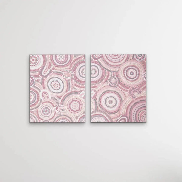Dancing Bora Rings Edition Two - Silver - Two Piece Aboriginal Art Print Set by Leah Cummins I Heart Wall Art Australia 