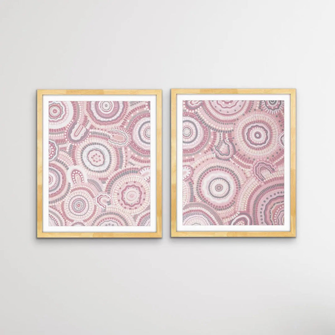 Dancing Bora Rings Edition Two - Silver - Two Piece Aboriginal Art Print Set by Leah Cummins I Heart Wall Art Australia 