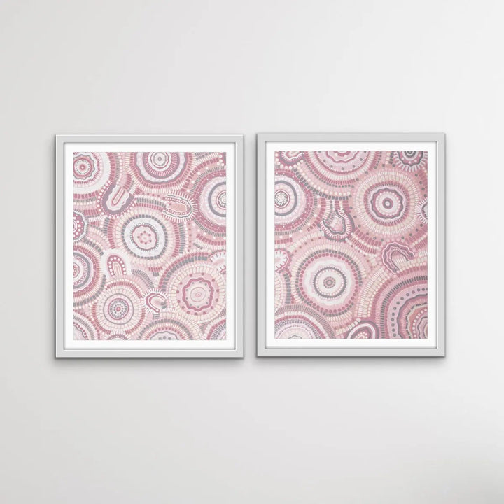 Dancing Bora Rings Edition Two - Silver - Two Piece Aboriginal Art Print Set by Leah Cummins I Heart Wall Art Australia 