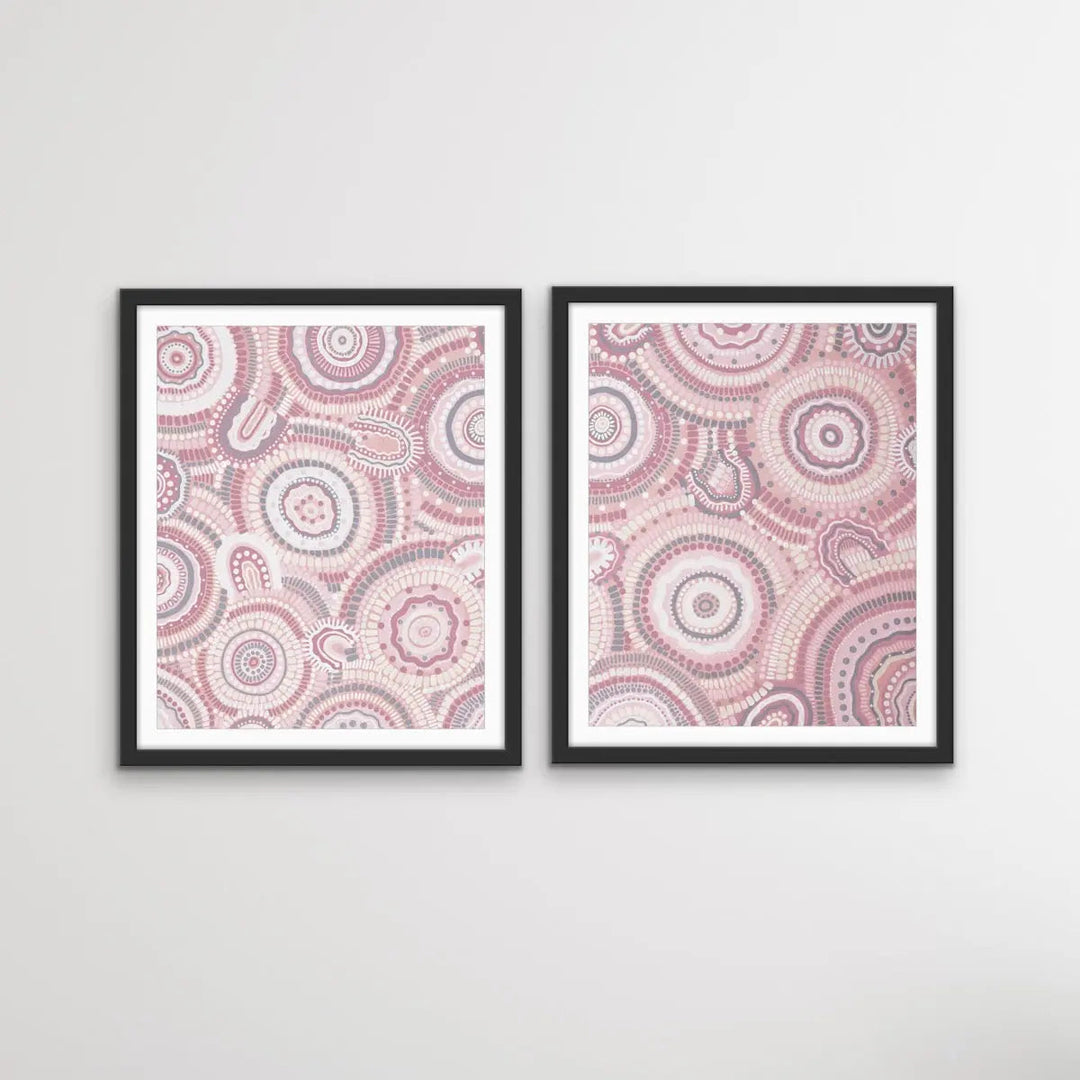 Dancing Bora Rings Edition Two - Silver - Two Piece Aboriginal Art Print Set by Leah Cummins I Heart Wall Art Australia 